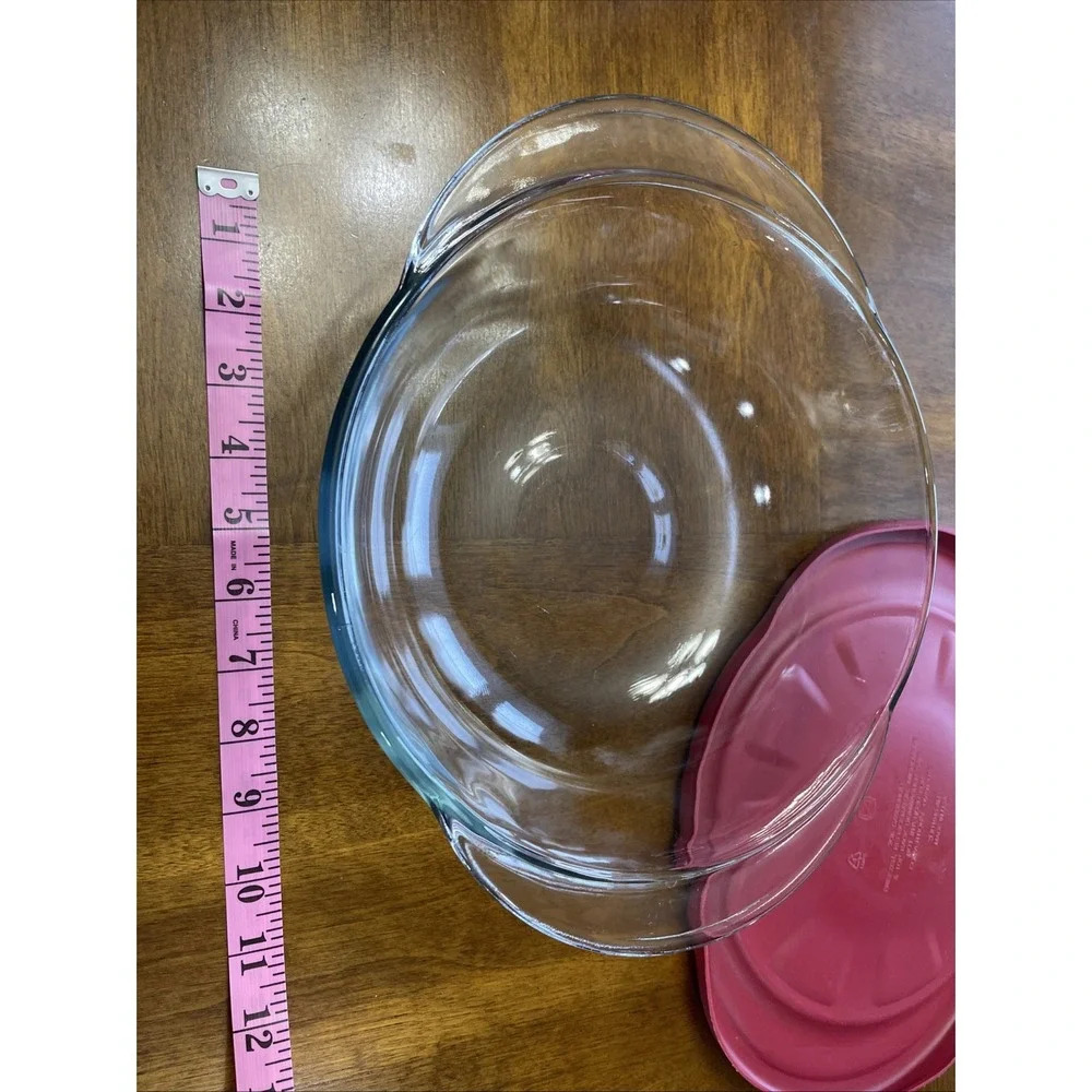 Anchor Hocking‎ 2 Quart Clear Glass Casserole Dish with Plastic Red Lid USA Made